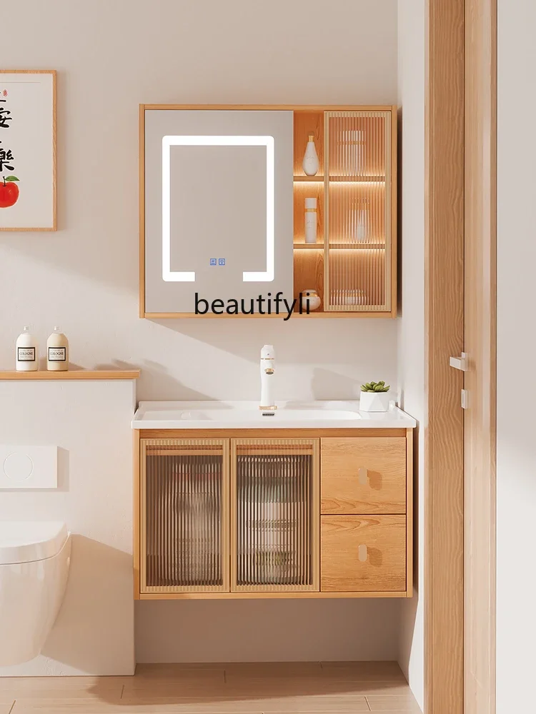 All Solid Wood Multilayer Simplicity Bathroom Cabinet Ceramic Whole Washbin Washstand Washbasin Cabinet Combination