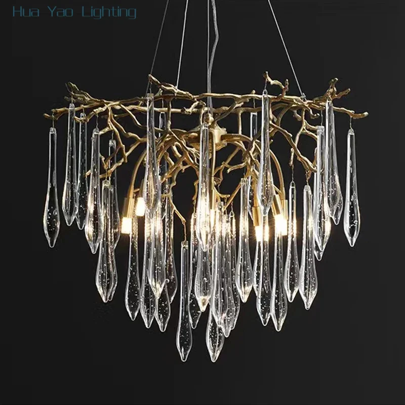 Modern Tree Branch Bubble Crystal Glass Chandelier Brass Copper Ceiling  Pendant Light Living Room Bedroom Hotel Hanging Light