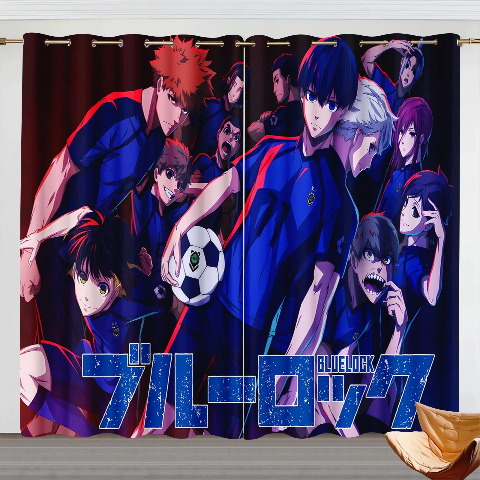 Anime Blue Lock Blackout Curtains 2 Panels 3D Print Window Drapes for Bedroom Living Room Home Decor Boys Room Decoration