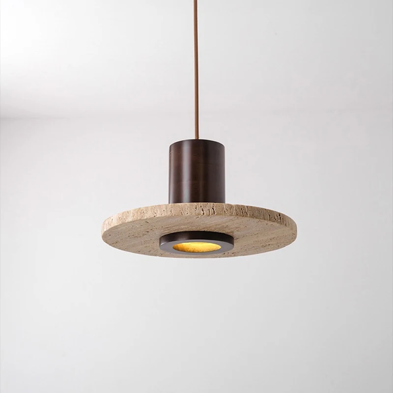 Natural Travertine Pendant Light Nordic Wood Decor Hanging Lamp Indoor Lighting Wabi Sabi Ceiling Light for Dining Room Kitchen