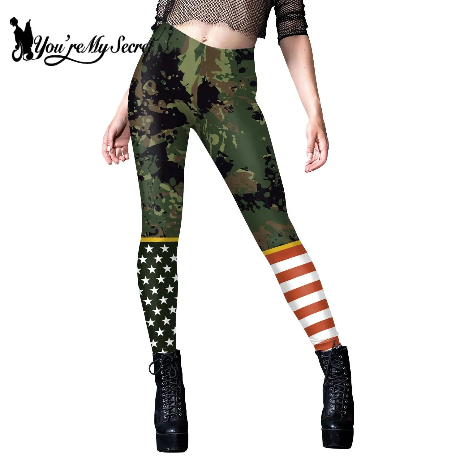 [You're My Secret] 2024 Women Leggings 4Th of July Camouflage 3D Printing Pants Holiday Party Gifts Elastic Trousers Bottom