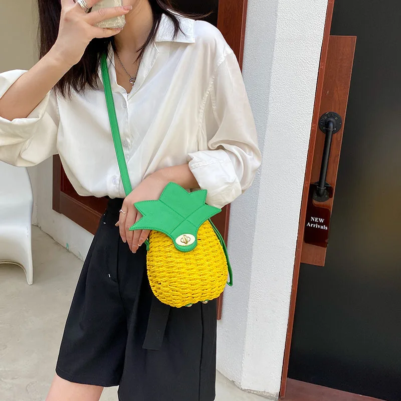 Pineapple Woven Bags for Women 2024 New Summer Fashion Crossbody Bag Party Unique Design Handcrafted Beach Female Shoulder Bag