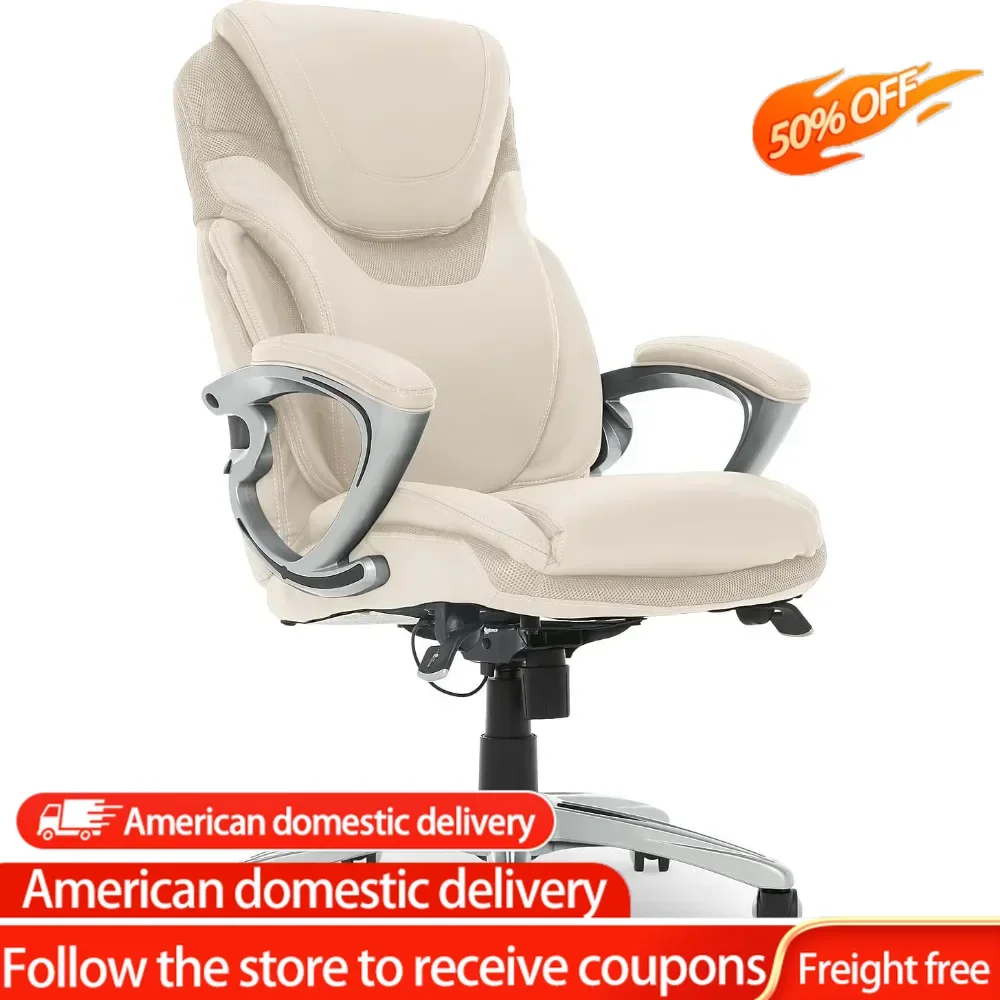 

Executive Office Chair, , Comfortable Layered Body Pillows for Cushioning, SertaQuality Foam, Bonded Leather, Cream White