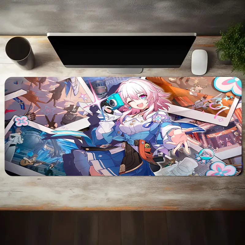 Großes Esports-Gaming-Mauspad, Rosa Themen-Mädchen-Nostalgie-Szenen, Rutschfeste Waschbare Gummibasis, Übergroße Schreibtischunterlage