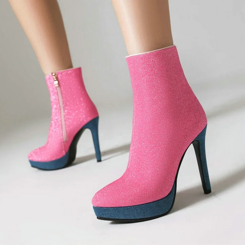 

Женские ботильоны на платформе, женские короткие сапоги на тонком высоком каблуке из микрофибры, искусственная кожа, модельная обувь с острым носком, обувь высокого качества