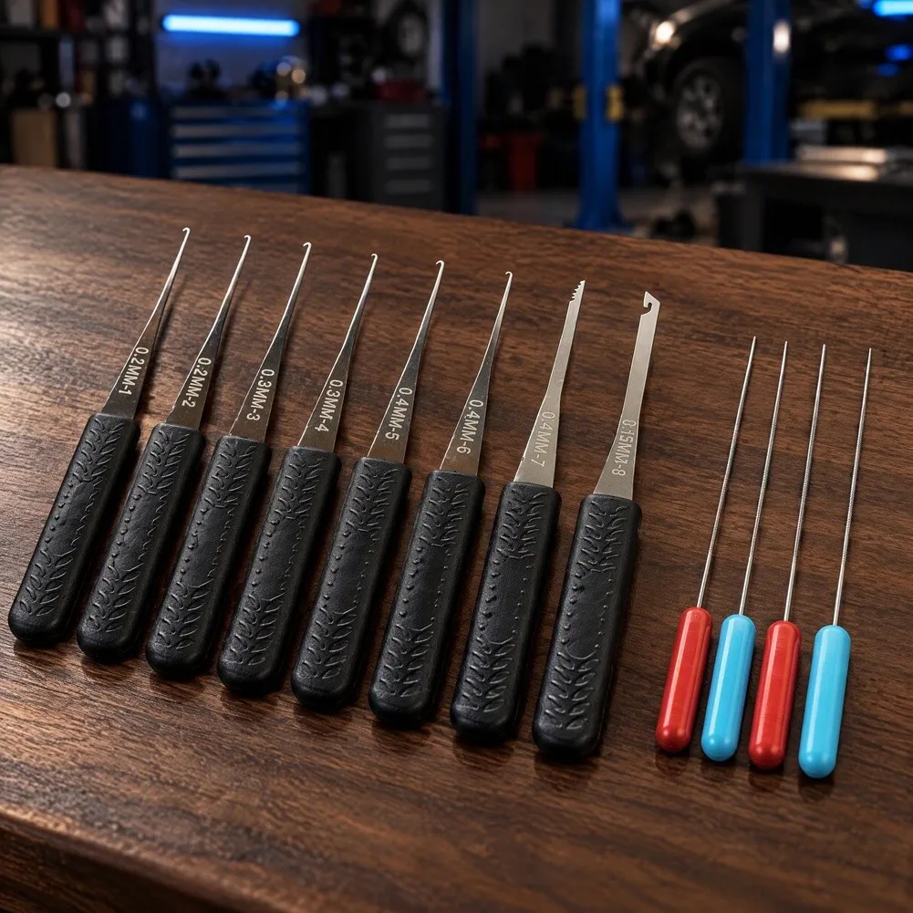 Stainless Steel Key Extraction Kit with 12 Tools and Dust Removal Probe for Thorough Lock Interior Cleaning and Debris Recovery