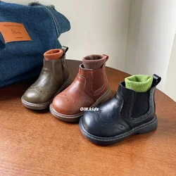 Size15-22 Autumn Winter New Cowhide Baby Snow Boots Toddler Casual Shoes British Kids Short Single Boots Leather Boots