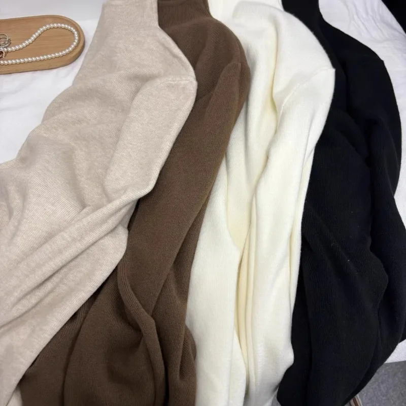 

2025 однотонный свитер, женские полуводолазки, вязаные пуловеры Harajuku, корейский мягкий теплый трикотаж, осенне-зимняя мода, тонкие джемперы