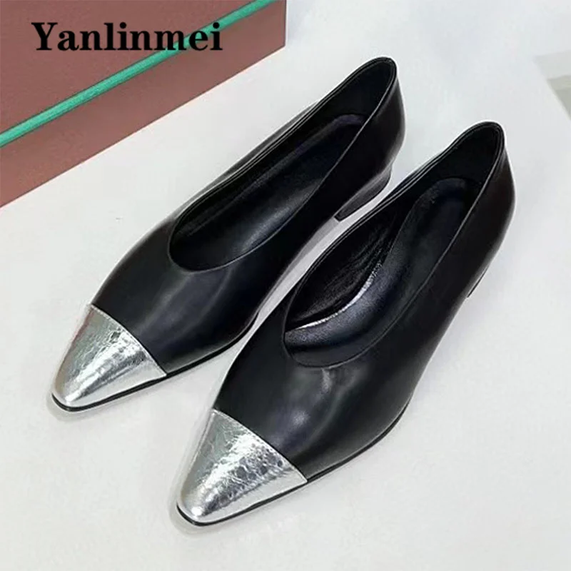 

High Quality Genuine Leather Flat Shoes Women Patchwork Pointed Toe Slip-on Loafers Casual Comfort Walk Shoes Summer Shoes Woman