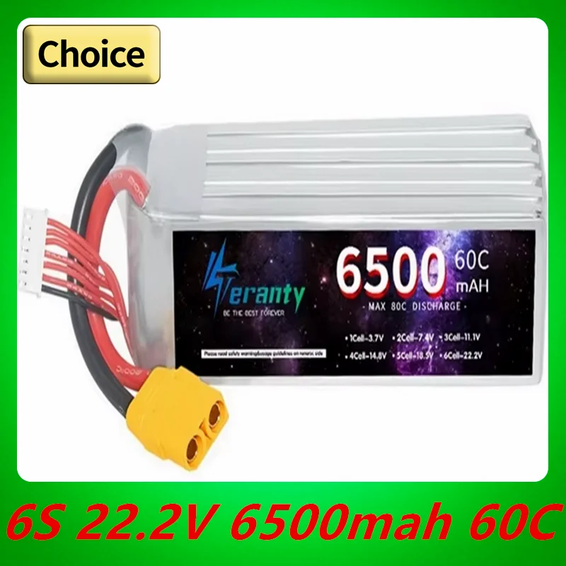 

TERANTY 6S 22.2V Lipo Battery 6500mAh 60C Soft Pack with XT60 Connector for RC Car Truck Tank Boat Racing Hobby Drone battery