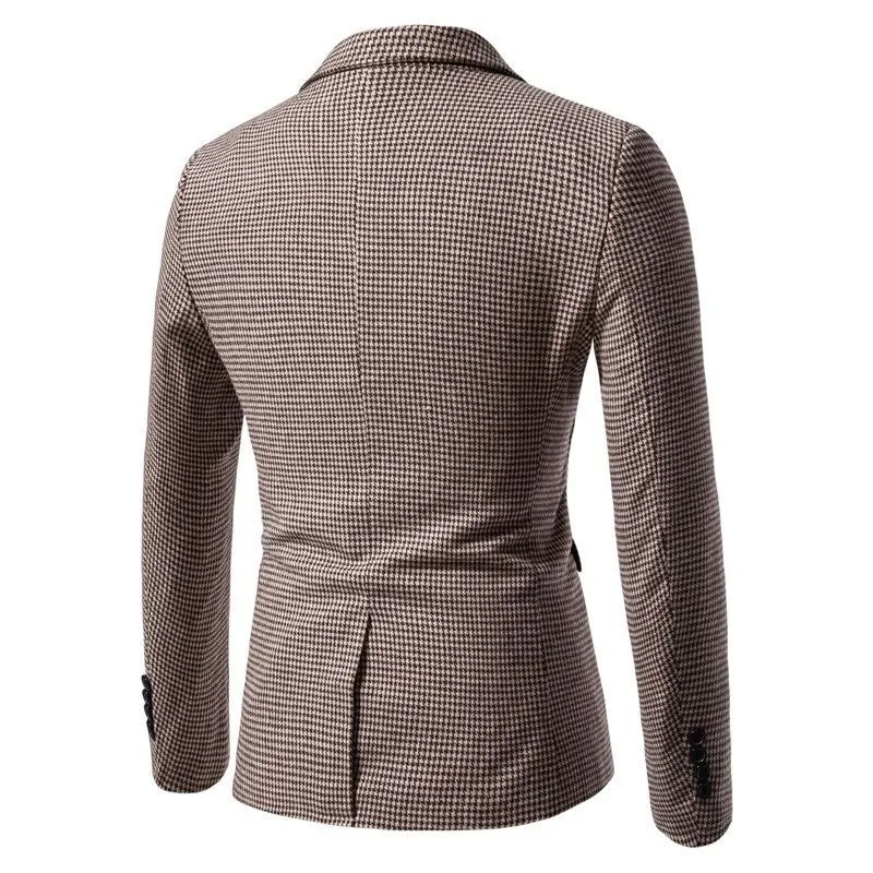 KIDWHXR 2026 Herbst Herren Blazer Retro Kariert Einreihig Herren Oberbekleidung Schmal Geschnitten Langarm Business Casual Herren Anzugjacke – Detail 3