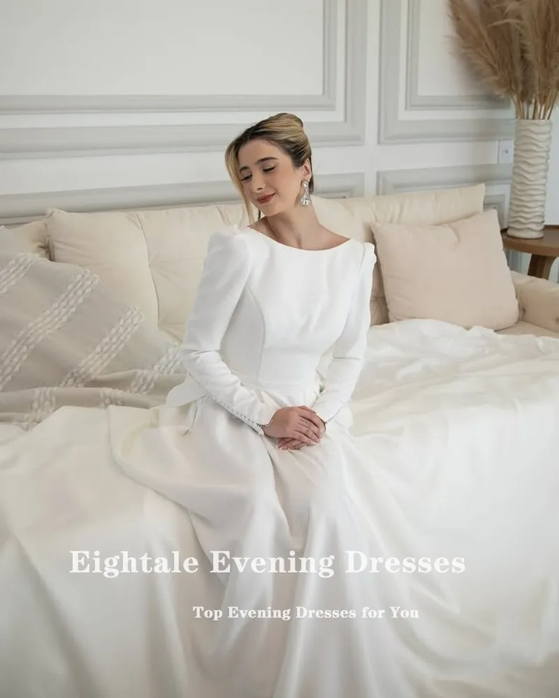 Eightale árabe vestidos de casamento o pescoço personalizado cetim mangas compridas marfim sem costas sereia vestidos de noiva novia