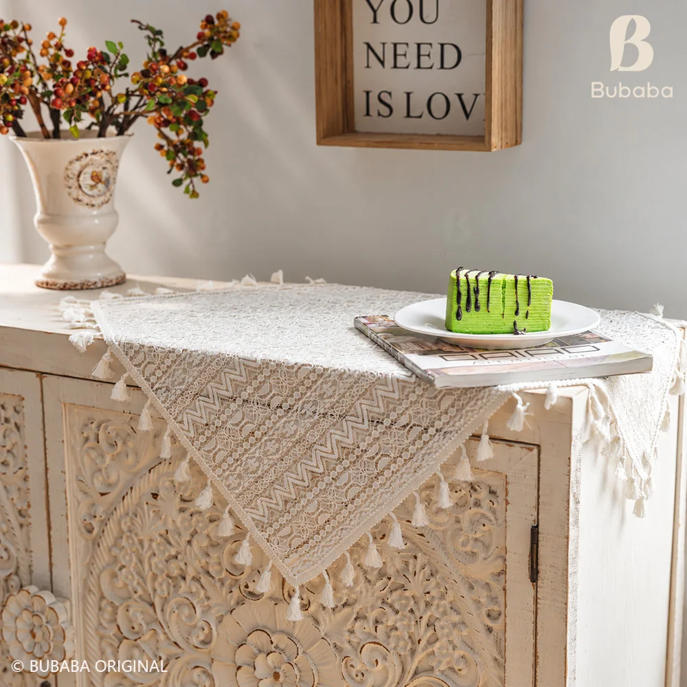 Hollow Lace Tassel Tablecloth Square Table Cover Cloth Home Homestay Tea Table Decoration Tablecloth Dustproof Tablecloth