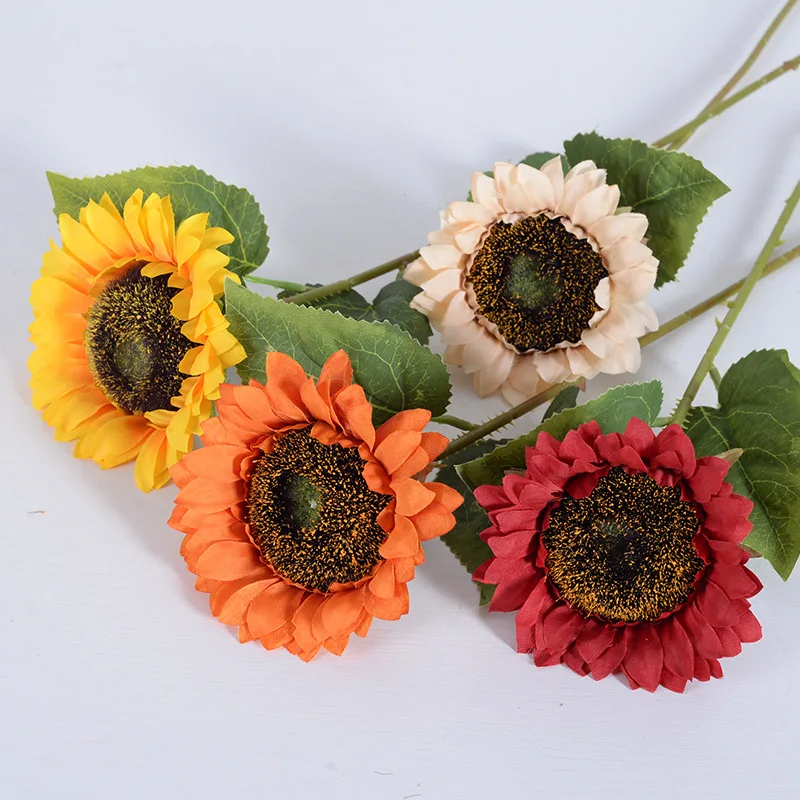 Artificial Single Sunflower Flowers Bouquet Silks Flowers for Home Bridal Wedding Car Party Festival Gifts DIY Vase Decoration