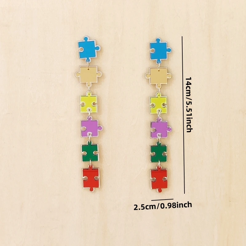 KUGUYS Super Long Puzzle Dangle Earrings for Women Multicolor Mirror Acrylic Novelty Cute Jewelry Trendy Accessories