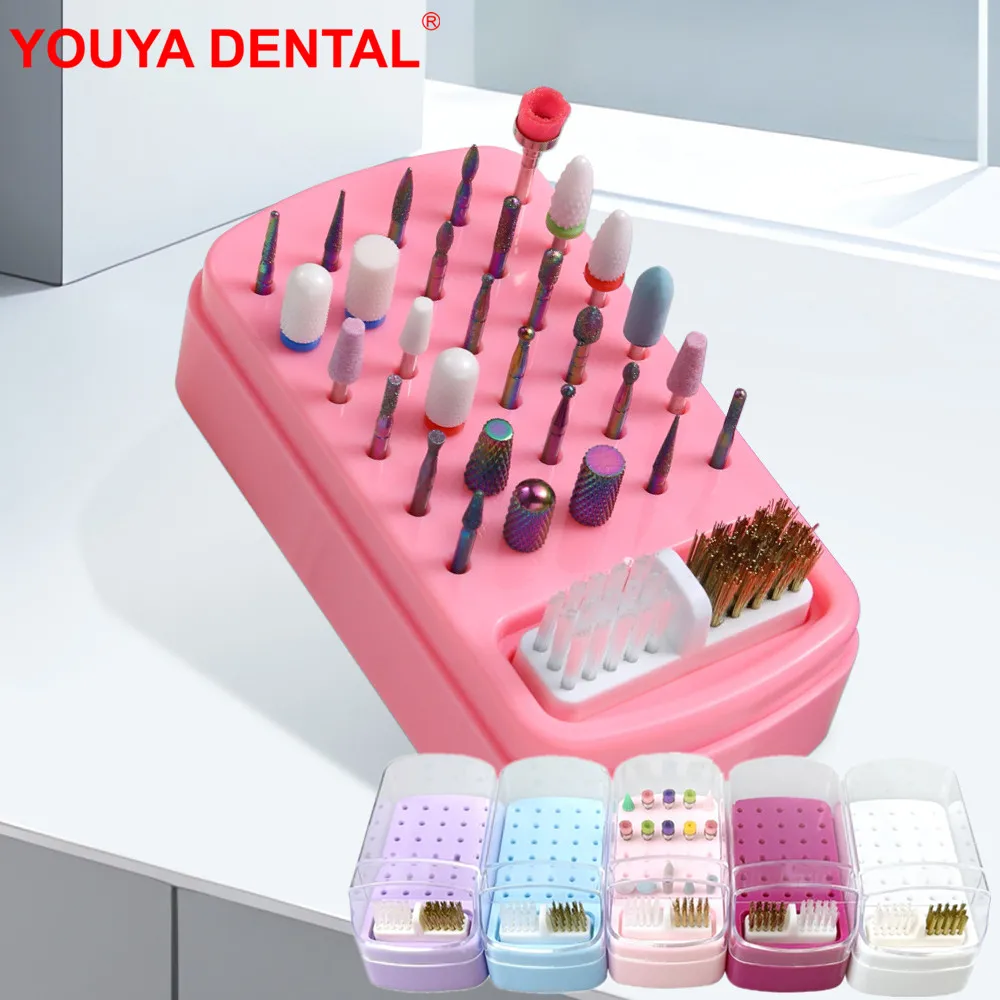 

Nail Drill Bits Organizer Holder Stand With Cleaning Brush Manicure Head Polish Grinding Drill Dustproof Storage Box Case Shelf