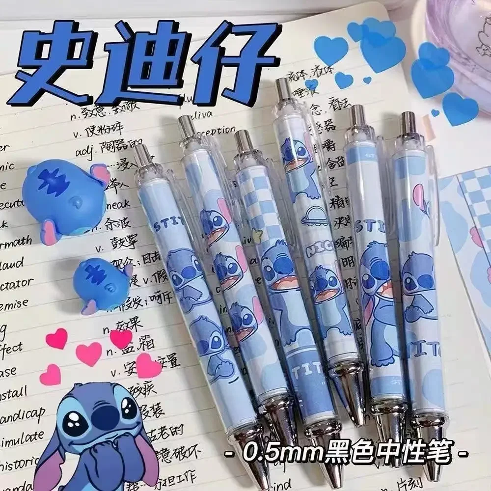 Stitch 0.5mm Black Gel Pen Cute Cartoon Stationery Writing Pen School Office Supplies Random 1Pc/6Pcs Student Gift