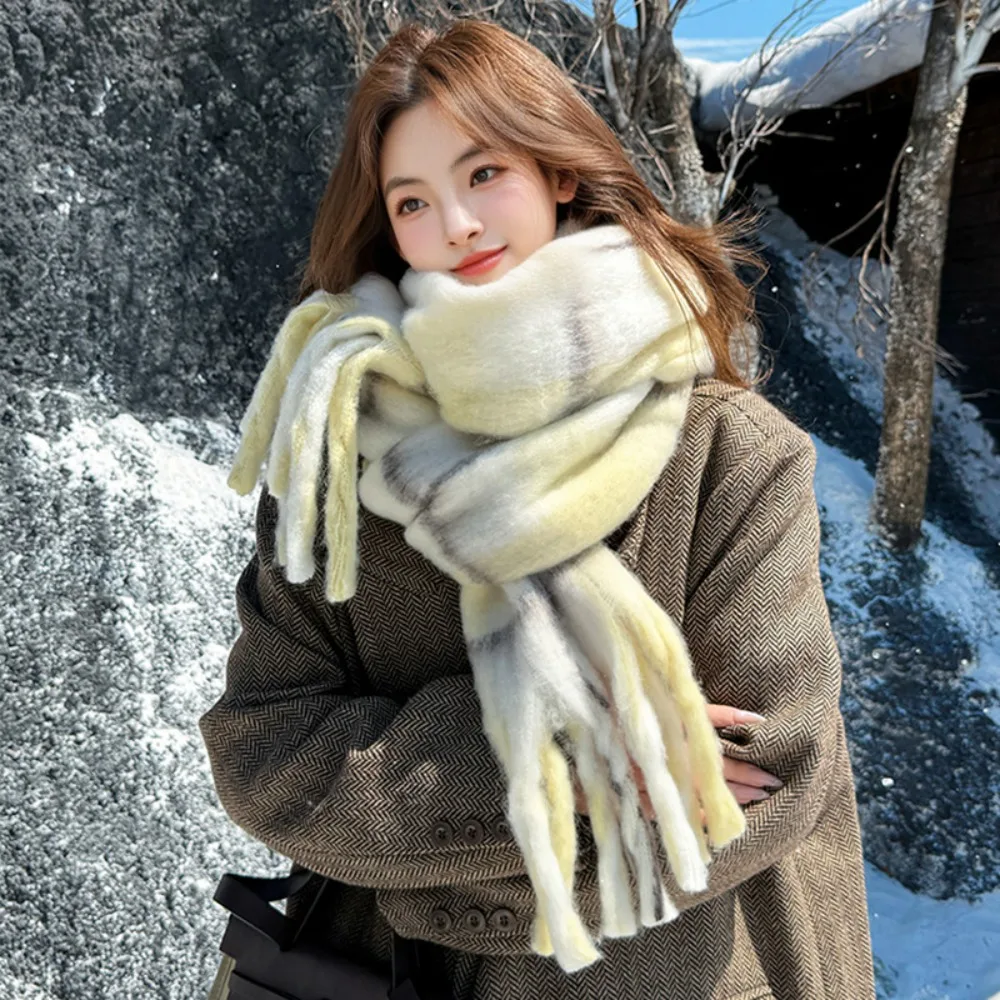 

Темпераментный клетчатый шерстяной шарф с кисточками в корейском стиле, утепленные зимние кашемировые шарфы, теплая холодостойкая женская шаль, женская
