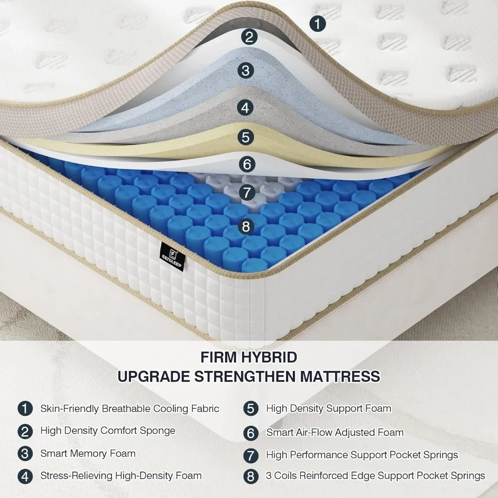 Mattress - Upgrade Strengthen Firm 12 Inch Hybrid King Mattress in A Box, Mattress King Size with High Density Memory Foam