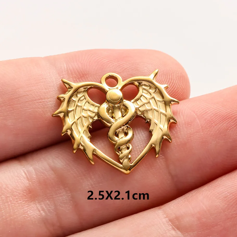 5 Stück/Lot Niedliche Engelsflügel Mädchen-Anhänger in Goldfarbe aus Edelstahl Kreuzanhänger für Schmuckherstellung DIY Ohrringe Halskette Schlüsselanhänger – Detail 5