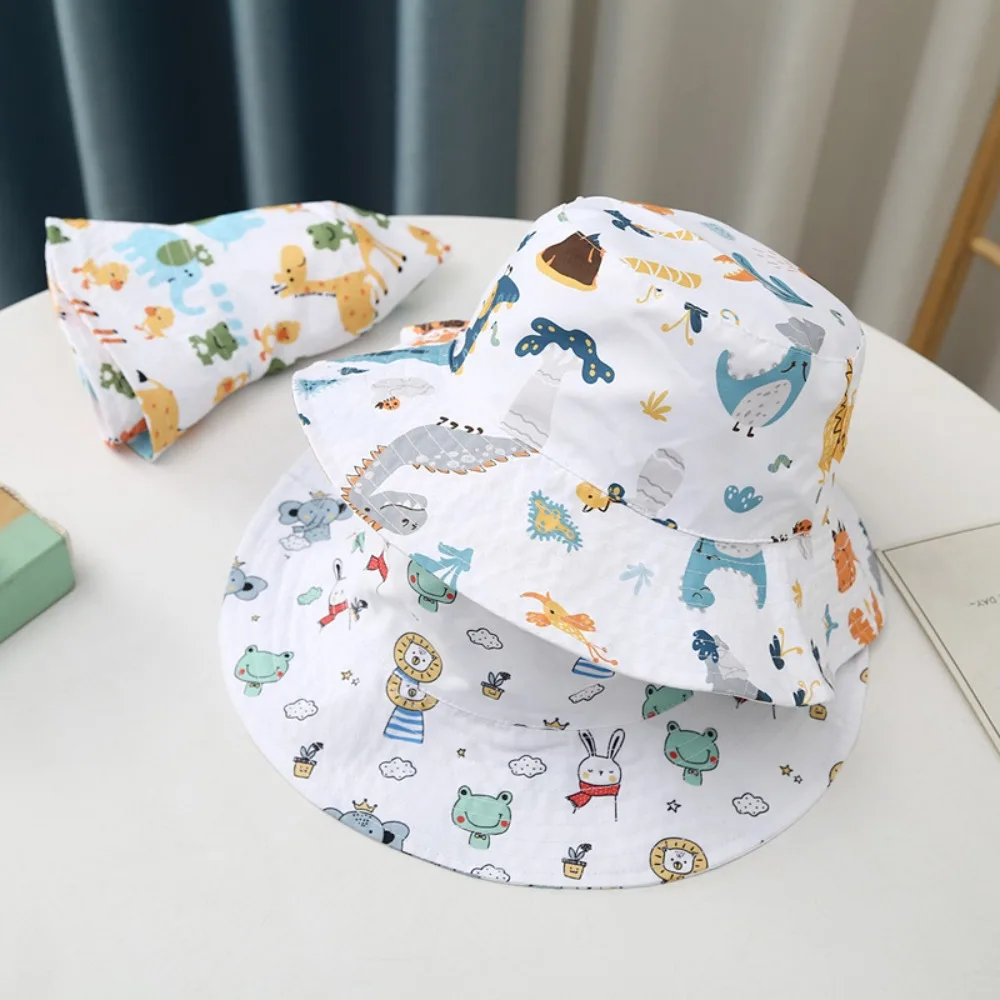 Kids Cartoon Printed Cap Baby Sun Hat Boy Girl Cotton Beach Summer Bucket Hat Kids Fisherman Cap