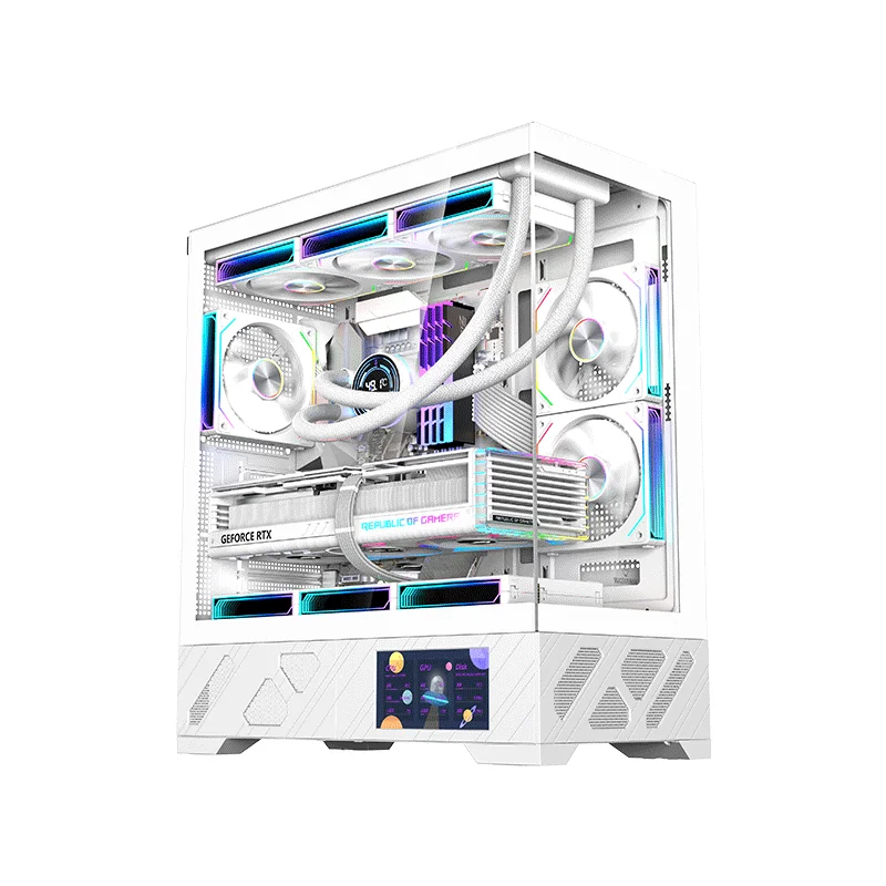 WJCOOLMAN QIANXI ATX 게이밍 컴퓨터 케이스(5.5인치 LCD 화면 지원, 360 수냉식 및 ATX 마더보드 지원)