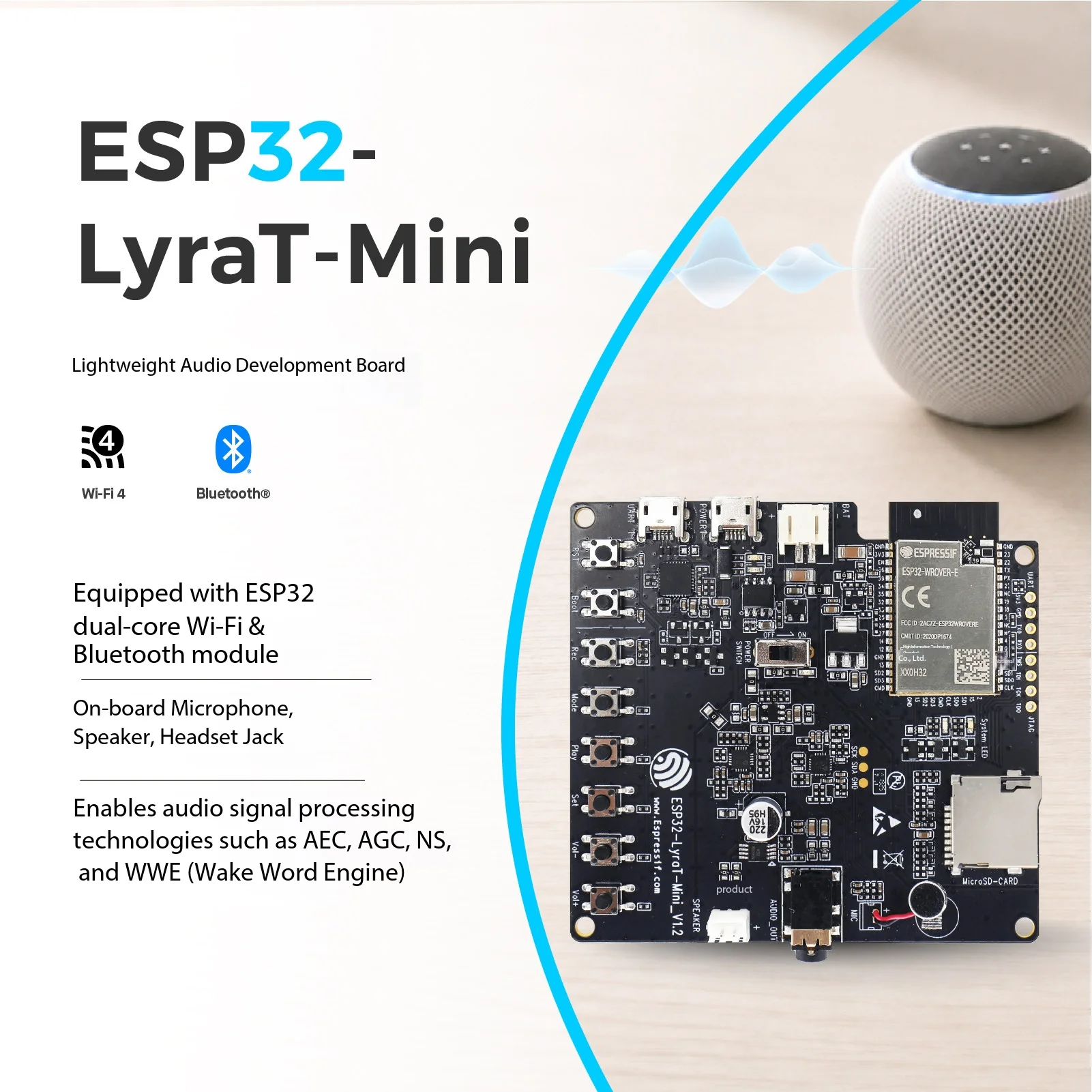 spressif ESP32-LyraT-Mini Audio Dev Board ESP32-WROVER 8MB PSRAM I2S Codec for Lab Teaching Voice Prototyping