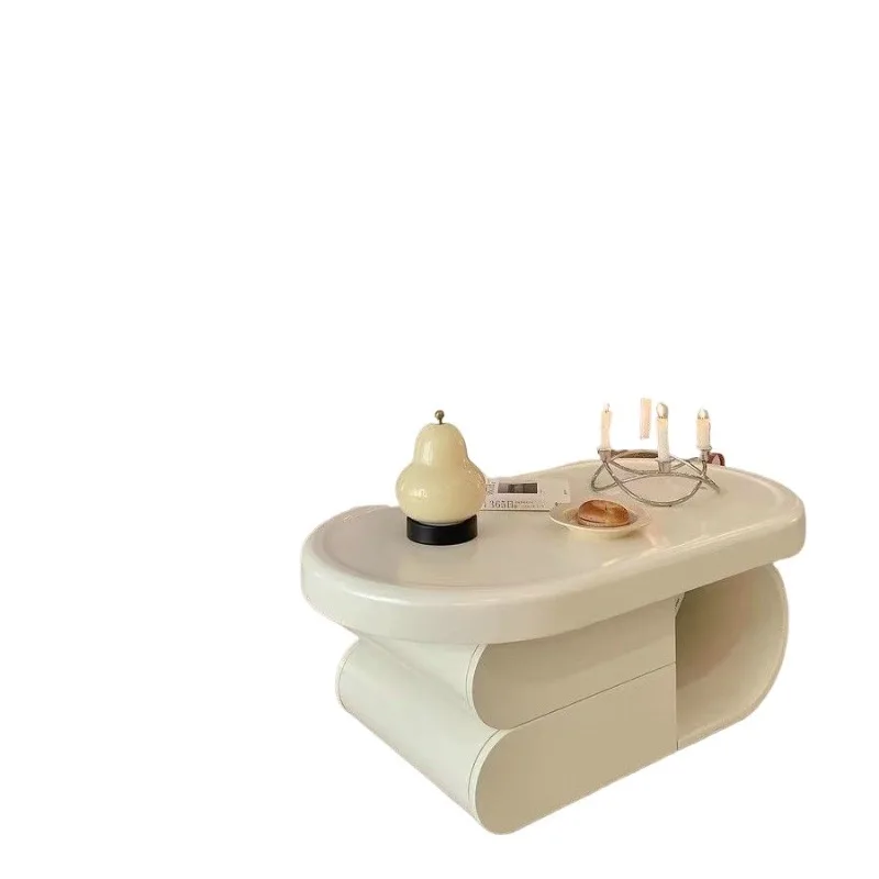 

Living room small apartment biscuit oval coffee table cream TV cabinet combination rock slab