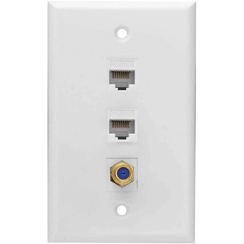 3X Ethernet Coax Wall Plate,2 Port Cat6 RJ45 Keystone And 1 Port F Type Connector Coax Keystone Female To Female