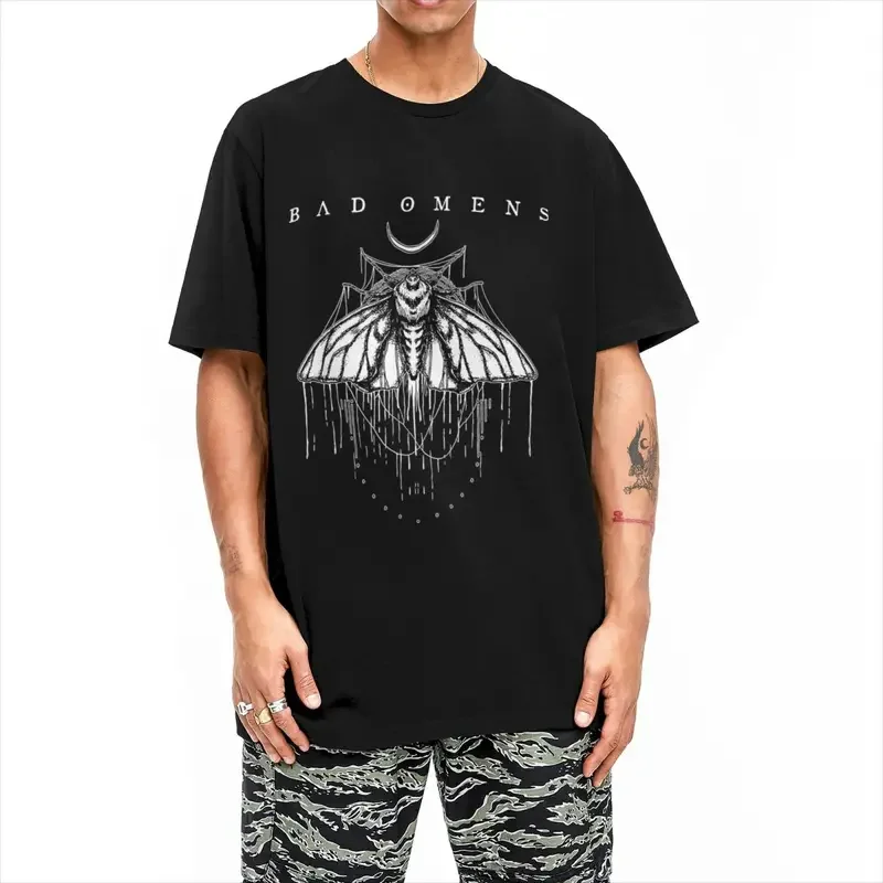 Y2K Men'S Moth Bad Omens Rock Music T-Shirts Cotton Tees Summer Vintage Short Sleeves T-Shirt O Neck Novelty Print Tshirt Plus