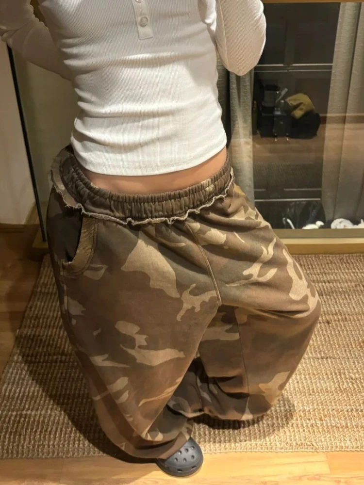 HOUZHOU Vintage Camouflage Pants Women Y2k Hip Hop Style 2000s Baggy Trousers Grunge Retro Streetwear Wide Leg Pants Aesthetics