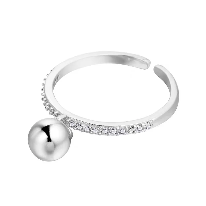 Korean Style Fashionable Simple Round Pendant Ring Exquisite Zirconia Luxurious Gift 925 Sterling Silver Finger Ring for Women