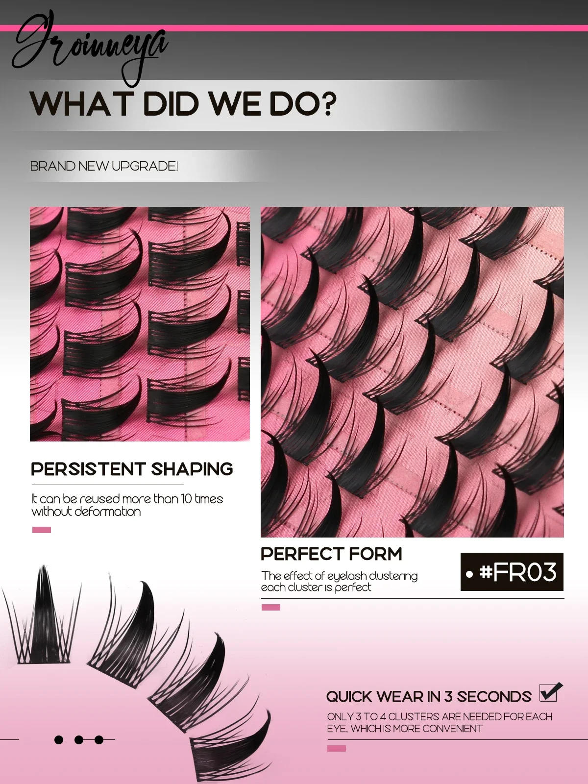 GROINNEYA Kit de grappes de cils Extension de cils pointus Volume moelleux bricolage cils en grappe épais cils individuels maquillage à la maison