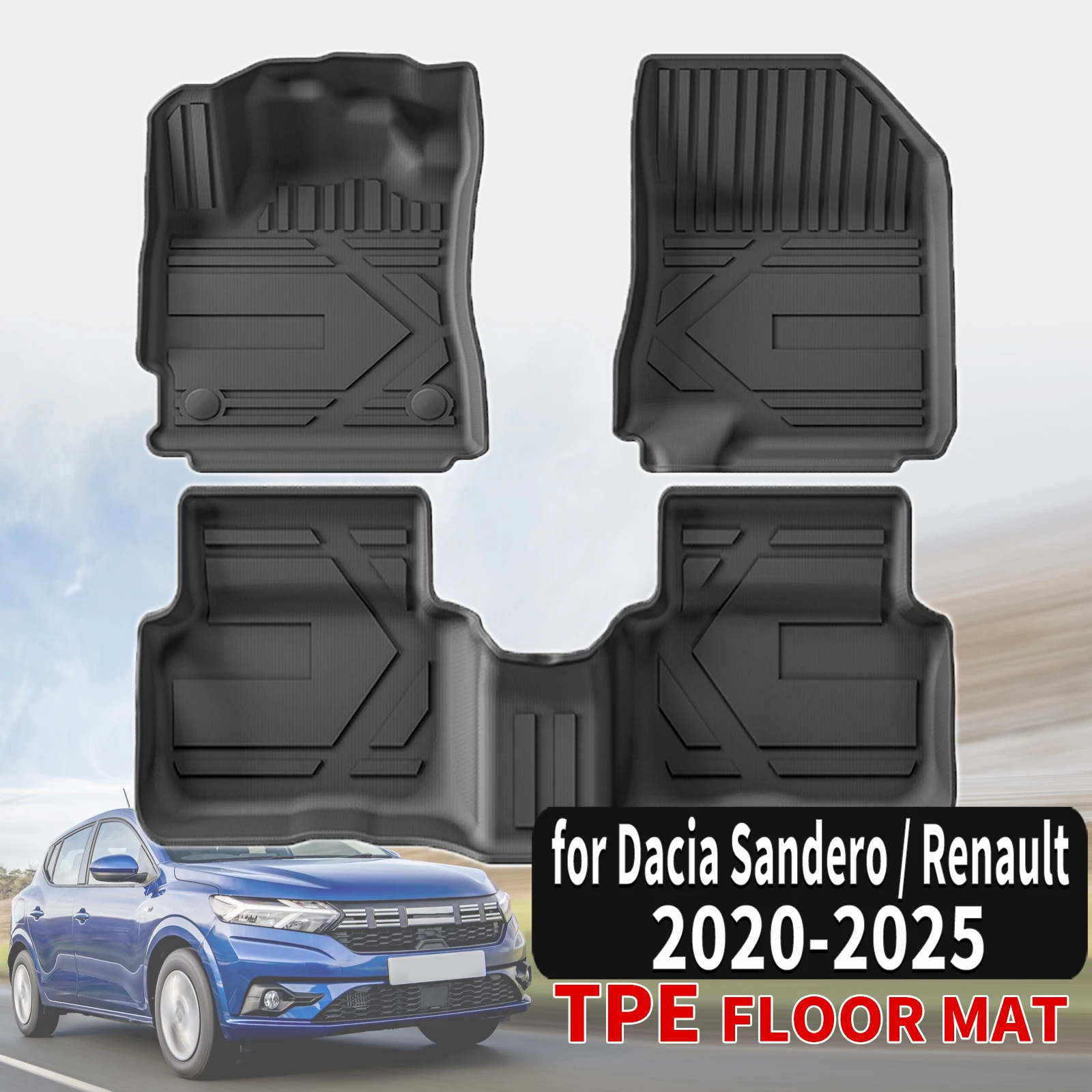 

for Dacia Sandero / Renault 2020 2021 2022 2023 2024 2025 3D Maxpider Style TPE All-Weather Floor Mats Accessories