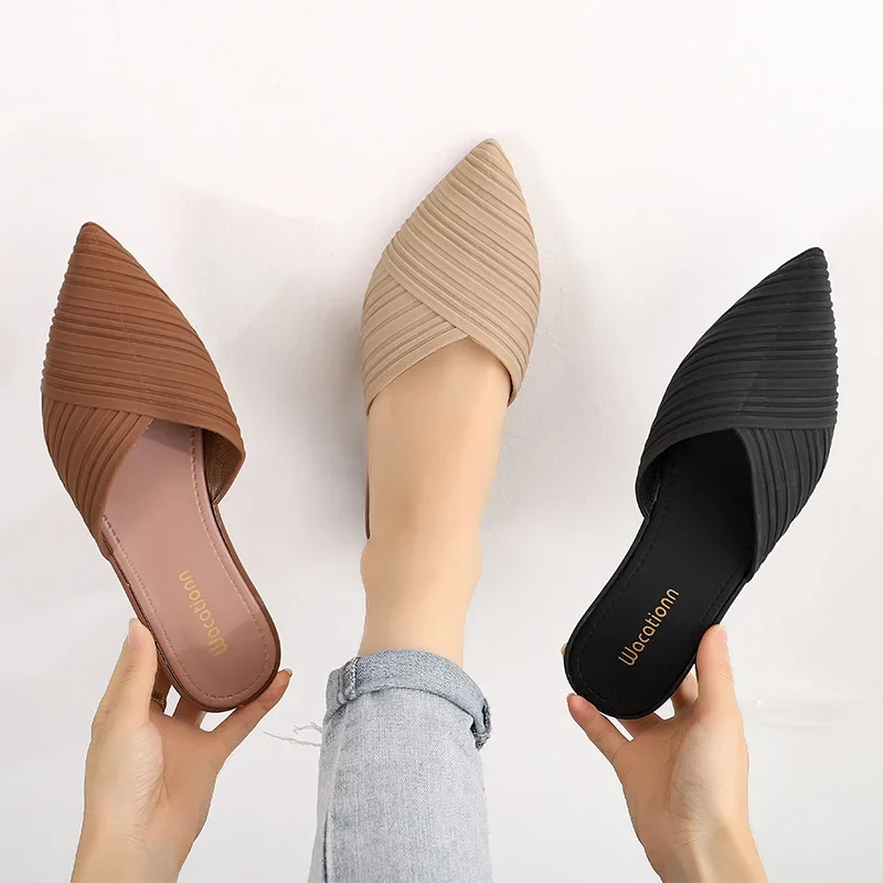 Trendy Shoes for Women Summer Fashion Design Elegant Mules Slippers Outdoor Solid PVC Plastic Pointed Toe Ladies Half Drag Slide