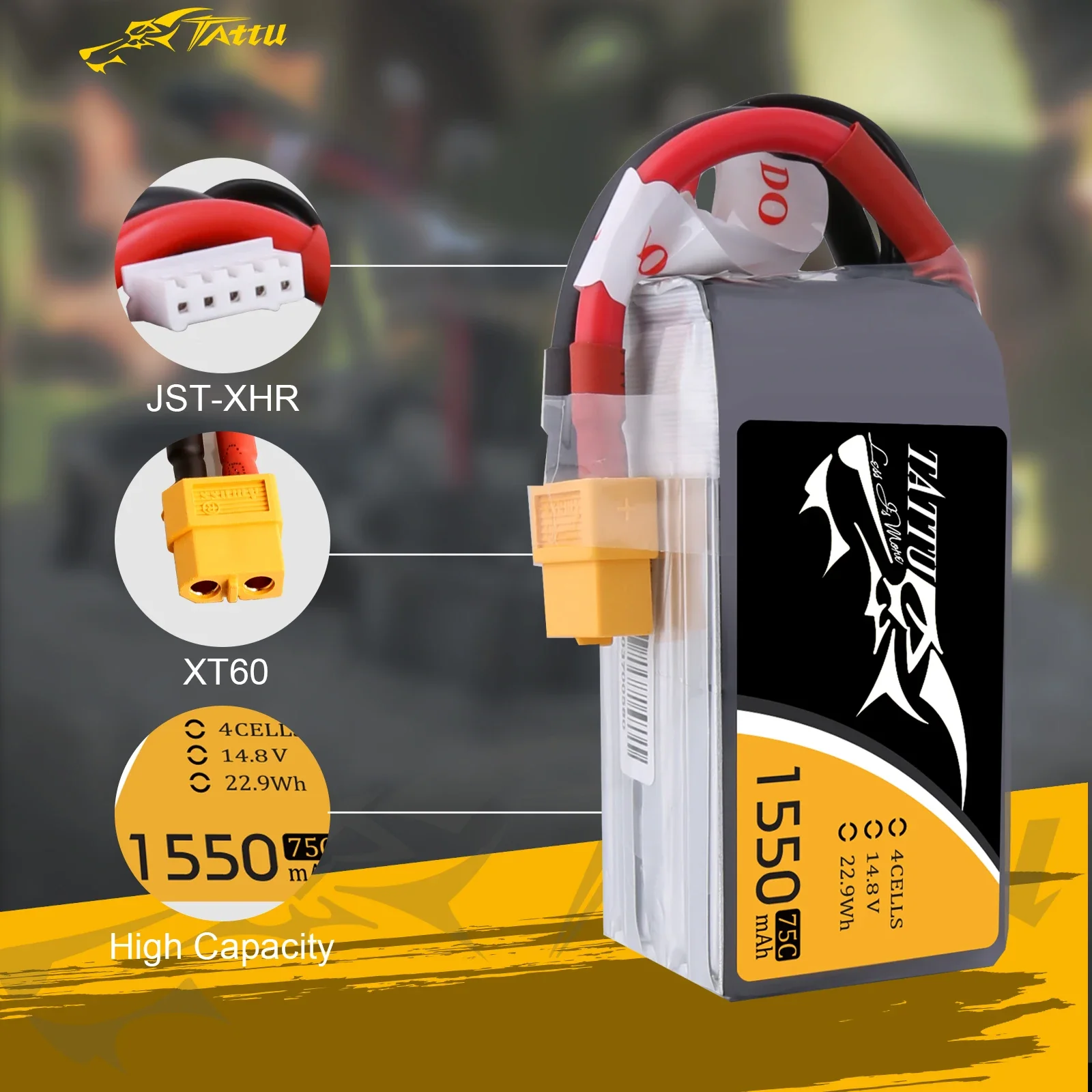 Tattu Lipo Battery75c 14.8V 1550Mah Voor Uav Drones Fpv Xt60 Plug Race Batterij Quadcopter 4S Lipo Rc Helikopter Traxxas Trx4