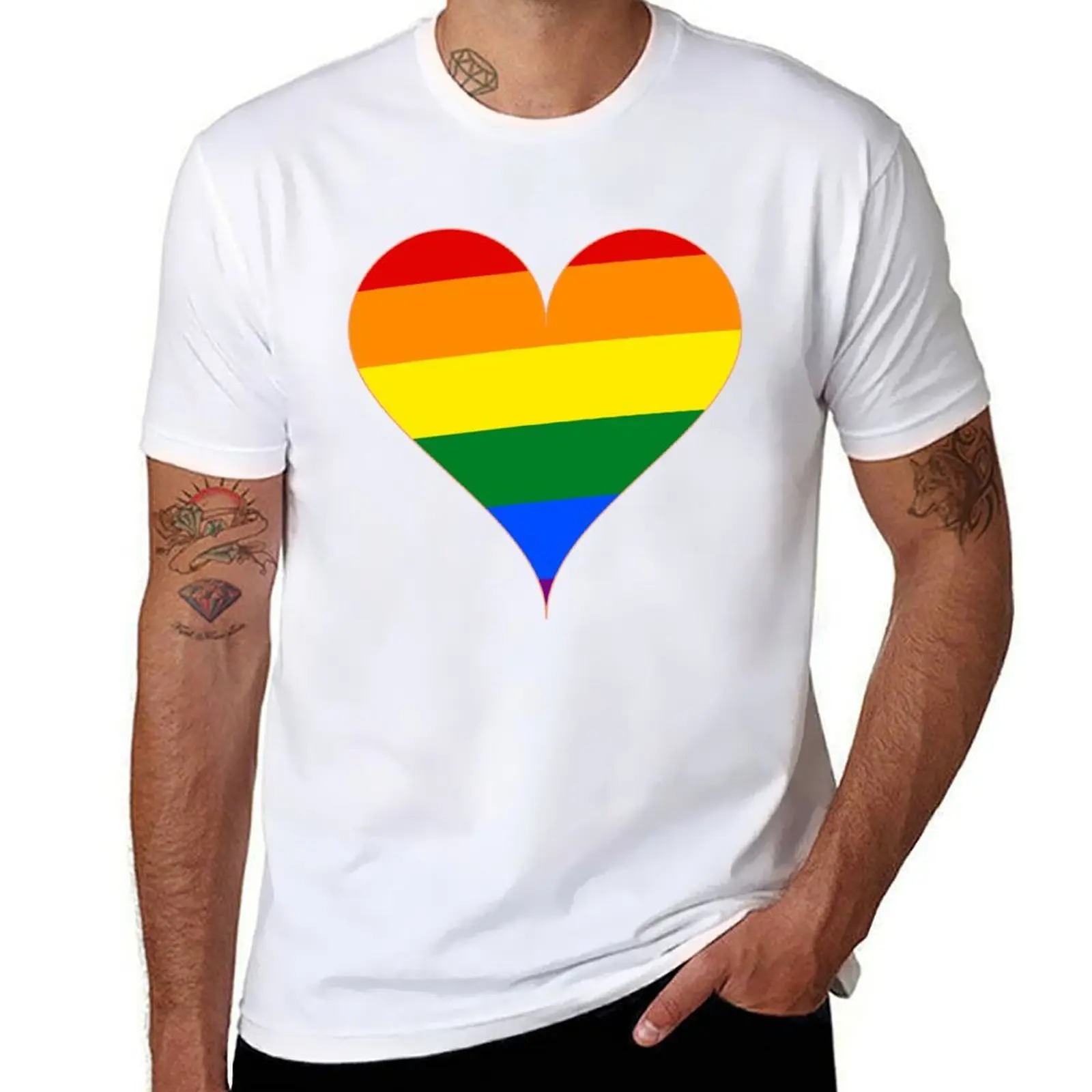 

Rainbow Pride Heart T-Shirt cotton t shirt man man t shirt cotton high quality T-Shirt