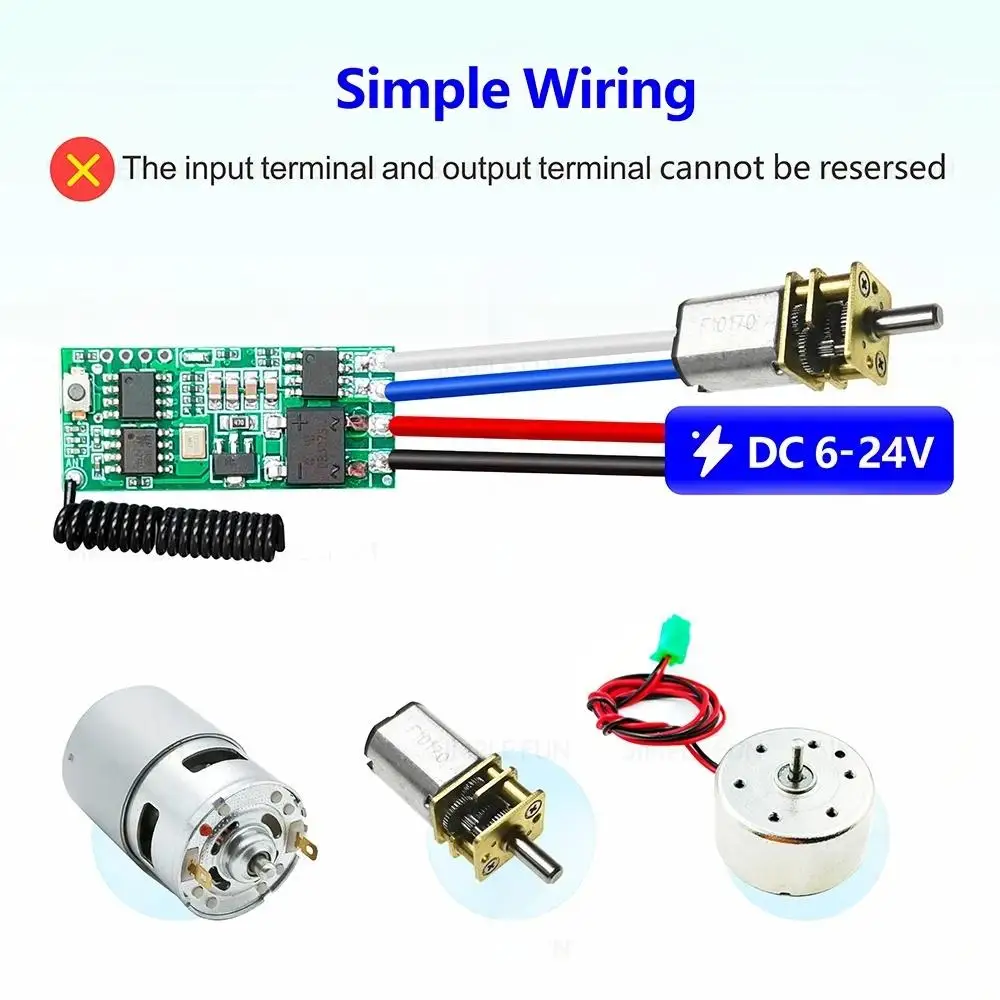 Mini wireless motor switch 433MHz DC 6V, 12V, 18V, 24V Mini motor controller 50m motor remote control Motor reverse stop/DIY