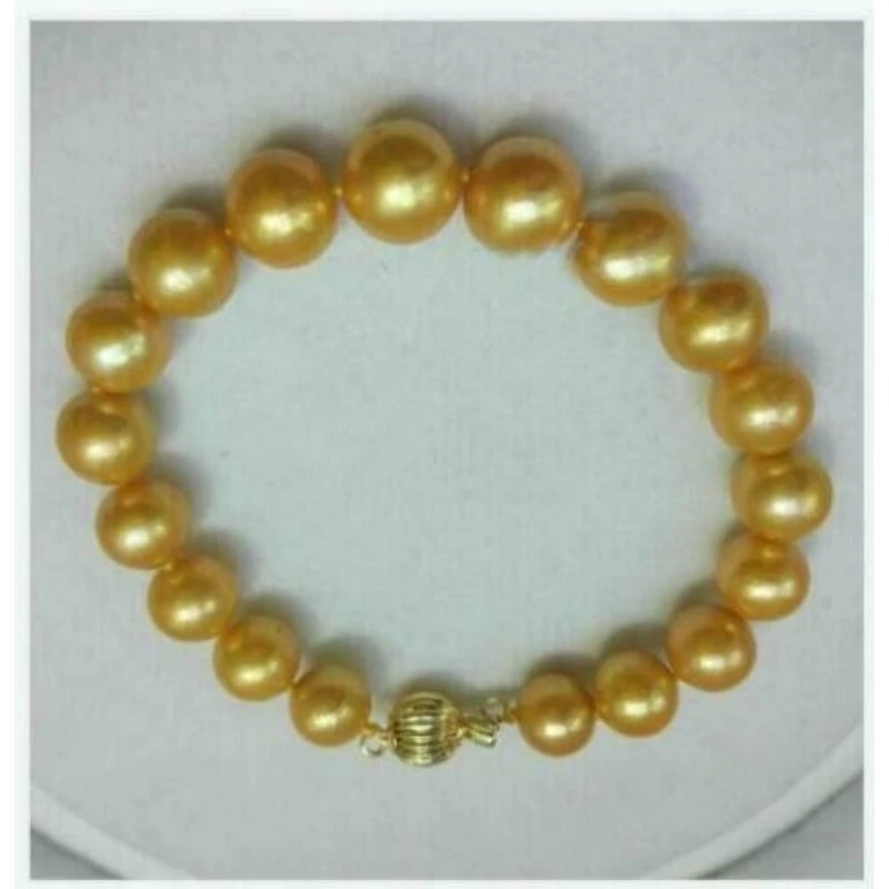 HUGE AAA10-11MM ROUND SOUTH SEA GENUINE GOLD WOMEN'S PEARL BRACELET 7.5-8 INCH 925 Silver