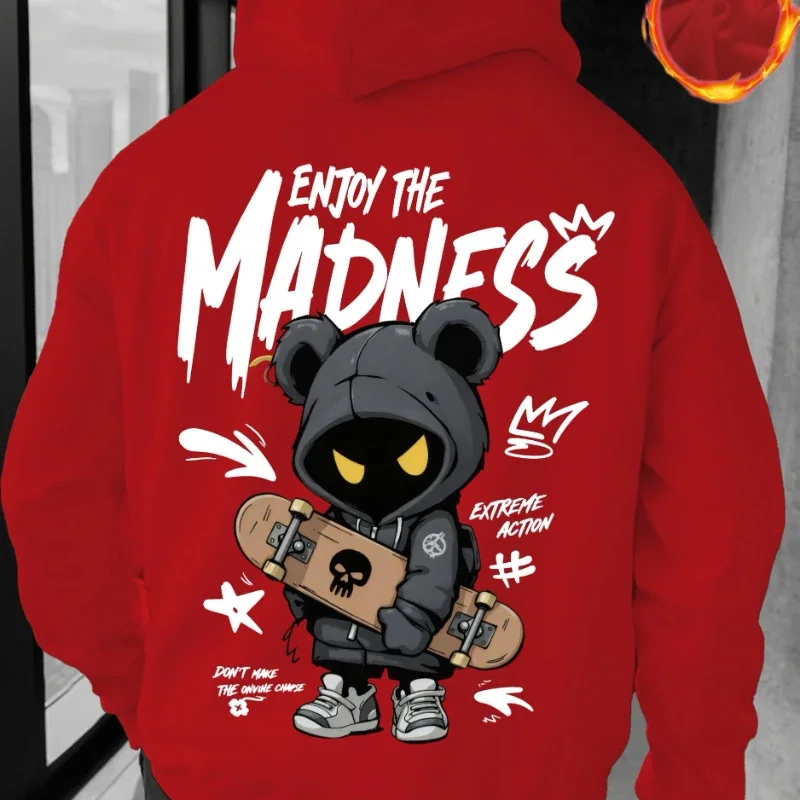 2026 Herfst en winter heren casual street-sweatshirt met capuchon, met de hand geschilderd cartoon menselijke figuur letterpatroon bedrukt shirt met capuchon