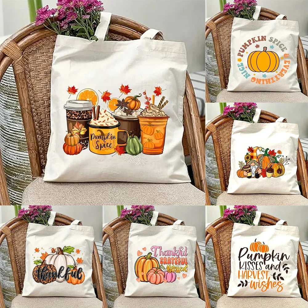 Sac vierre-out en toile de Thanksgiving, sac à main citrouille de grande capacité, ienel und Toile Langlebiges Gießen Sie einkaufen