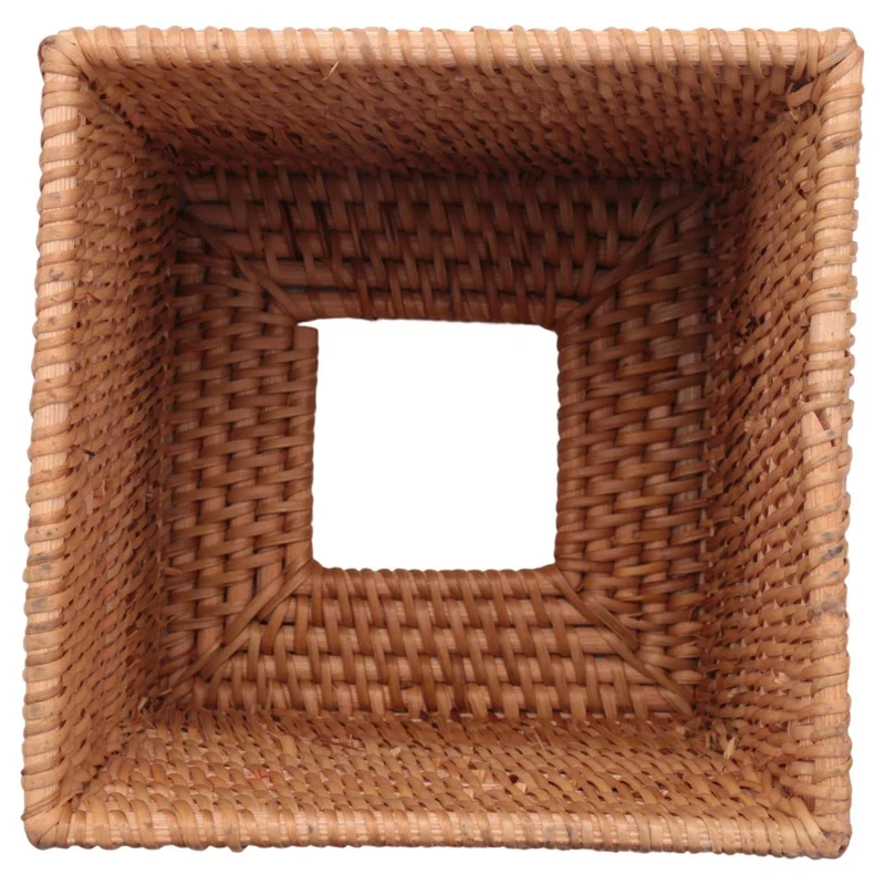 3X Square Rattan Tissue Box Cover, Hand Woven Wicker Tissue Holder, 5.7 X 5.7 X 5.7 Inches, Wood Color