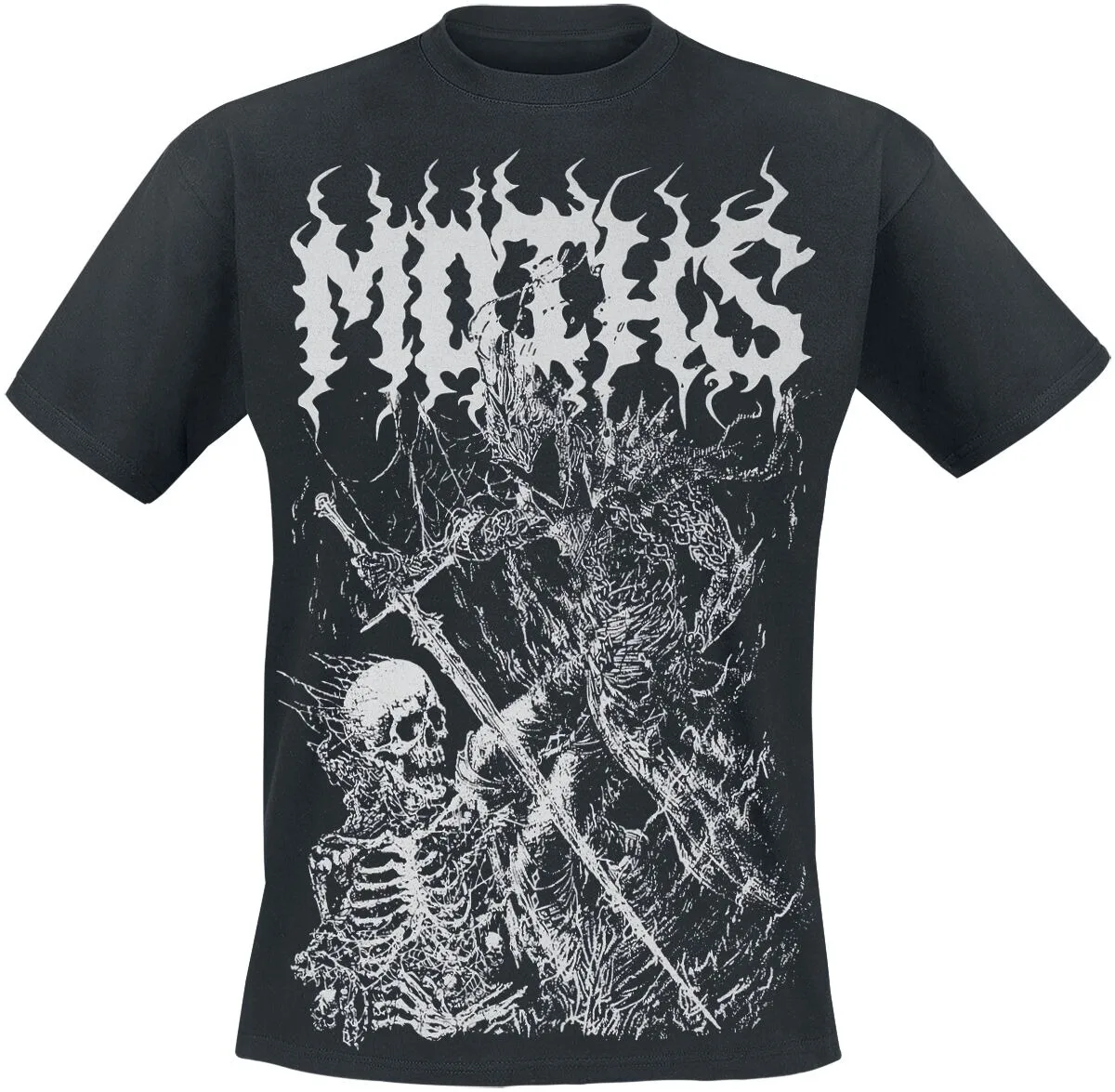 Like Moths To Flames THE CYCLES OF DYING TO CORP Death Metal Knight Vs Skeleton Print Black Cotton T-shirt Men Unisex Tee