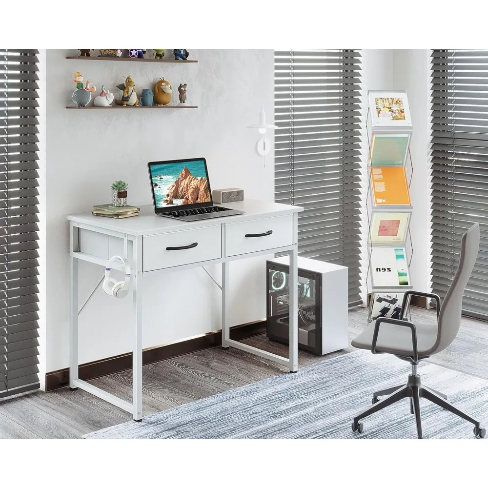 

Small Desk with Fabric Drawers- for Bedroom, White Vanity Desk with Storage, Home Office Computer Desk for Small Spaces