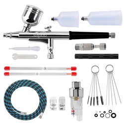 Dual Action Airbrush Kit Gravity Air Brush Gun with 0.3/0.5mm Nozzle Cleaning Brush Accessories for Nails Cake Model Painting