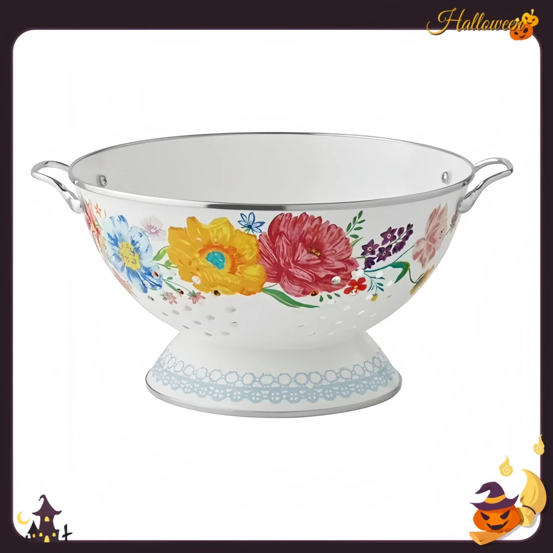 

Large 5-Quart Enamel Colander for Kitchen & Cooking, Easy to Clean Pasta Strainer Bowl for Families & Chefs