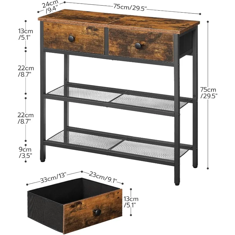 

29.5" Narrow Console Table with 2 Fabric Drawers, Small Entryway Table with 3-Tier Storage Shelves, Thin Sofa Table, Side