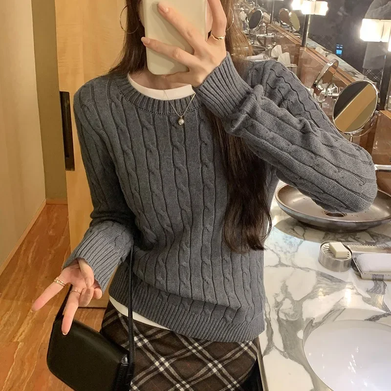 

Women Sweater 2024 Autumn Winter New Korean Style Twisted Pattern Pullover Fashion Long Sleeve Knitted Sweater