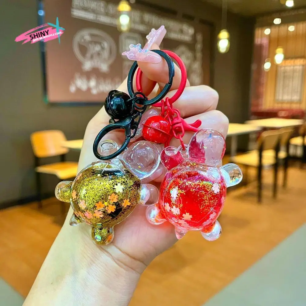 Glowing Candy Color Turtle Dolls Luminous Transparent Flower Tortoise Pendant Flowing Sparkling Quicksand Bottle Ornament Girls