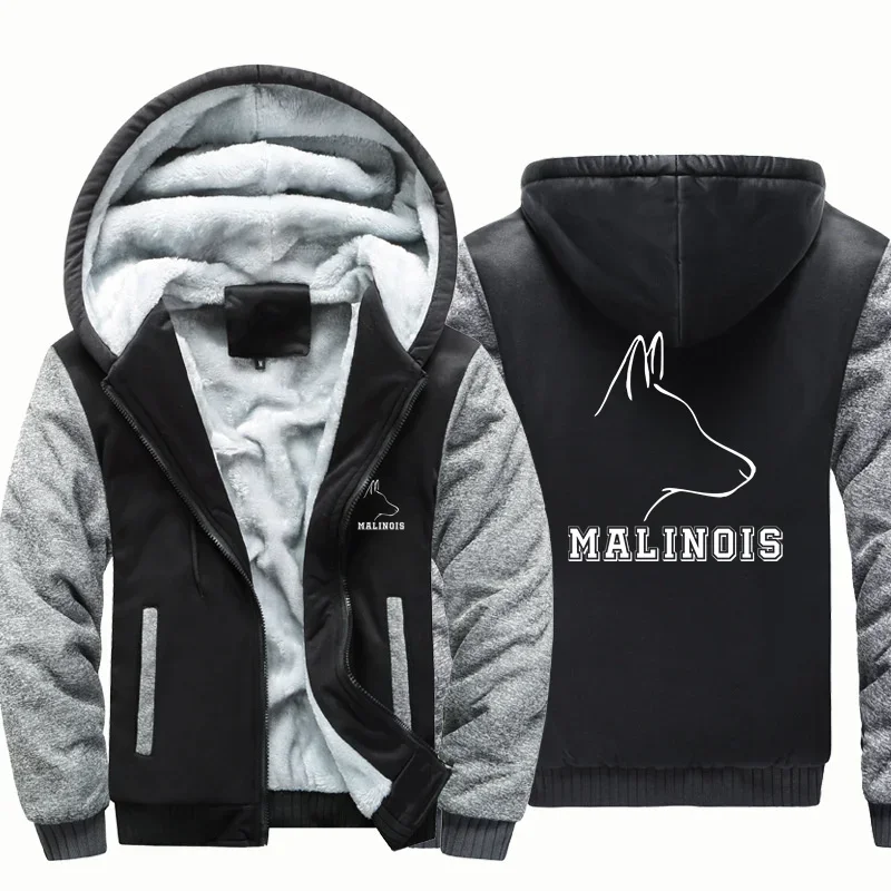 Harajuku Hooded Man Hoodies Sweatshirts Silly Dog Belgian Malinois Fleece Warm Wool Thick for Men Jackets Coat